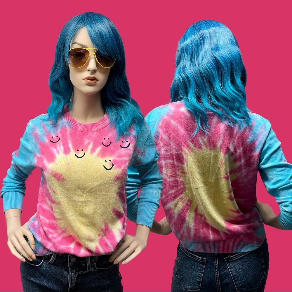 ☮️ Spiritual Gangster happy face tie dye sweater, Size S, FREE SHIPPING